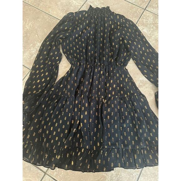 OPT M Mini Dress Metallic Accents LS High Neck Ruffle - Picture 1 of 7